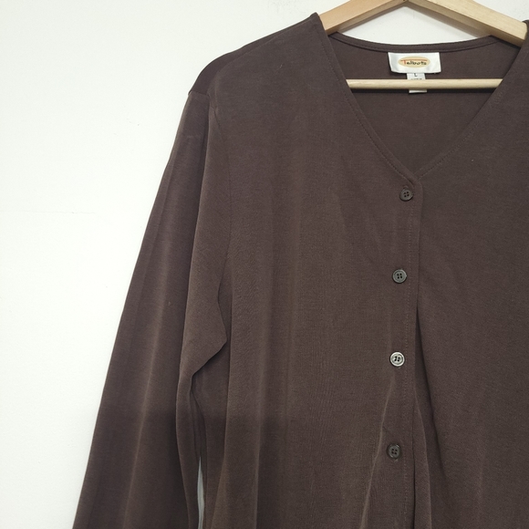 Talbots Brown coffee Long Sleeve Cropped Cardigan,Women's Size Large - Picture 2 of 11
